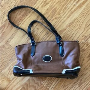 Tignanello Brown and Black Shoulder Bag with Sturdy Handles